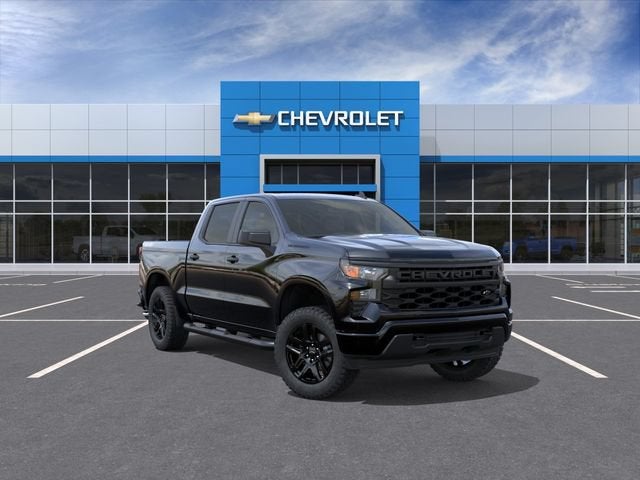 2026 Chevrolet Silverado 1500 Custom in Black — front three-quarter view