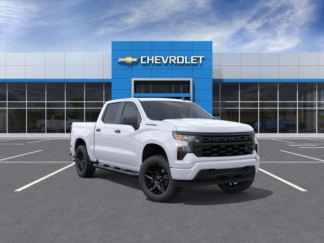 2026 Chevrolet Silverado 1500 Custom in Summit White — front three-quarter view